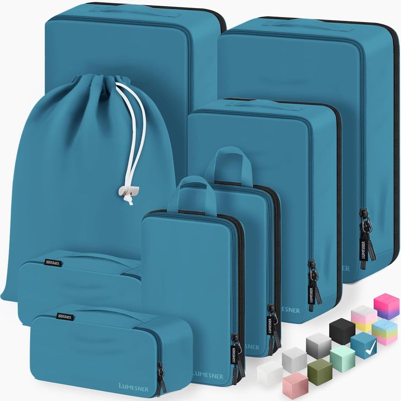 Velaybor 8 Set Compression Packing Cubes for Travel, Waterproof Luggage Organizers, Suitcase Organizer Set for Carry-On & Checked Baggage, Travel Accessories for Men & Women - Image 1